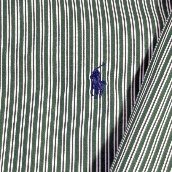 Ralph Lauren Mens Large Custom Fit Green Collegiate Stripe Purple Pony - Picture 2 of 5